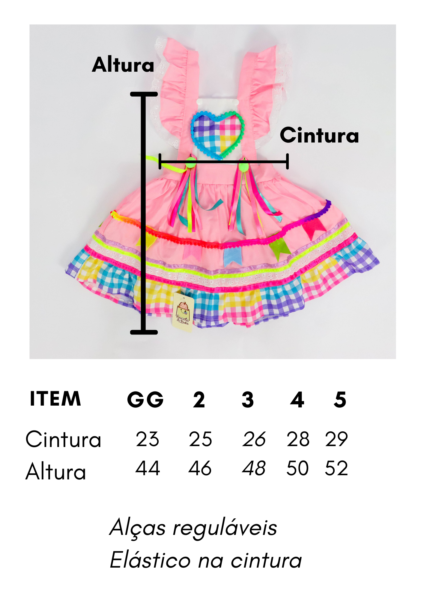 Vestido Caipira Junino Rosa Xadrez Infantil SACOLA DO BEBÊ