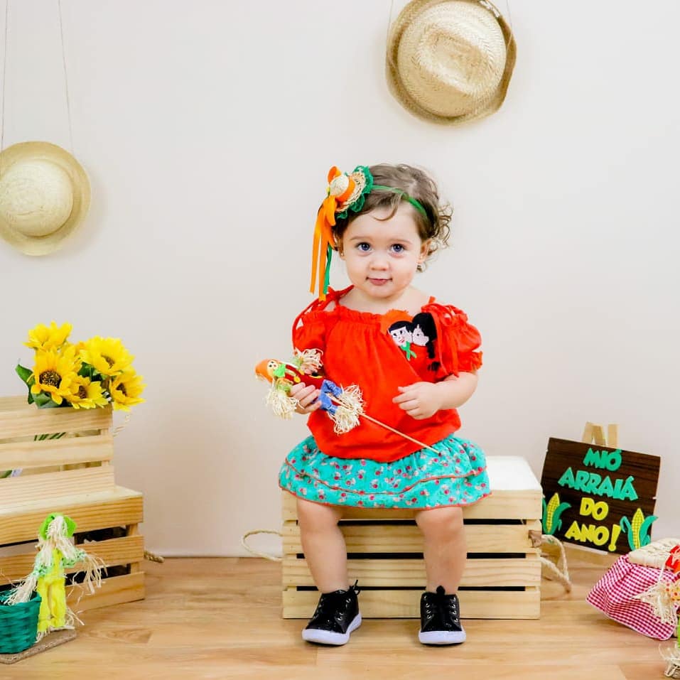 Vestido Junino Xadrez Azul e Vermelho Bebê Menina - SACOLA DO BEBÊ