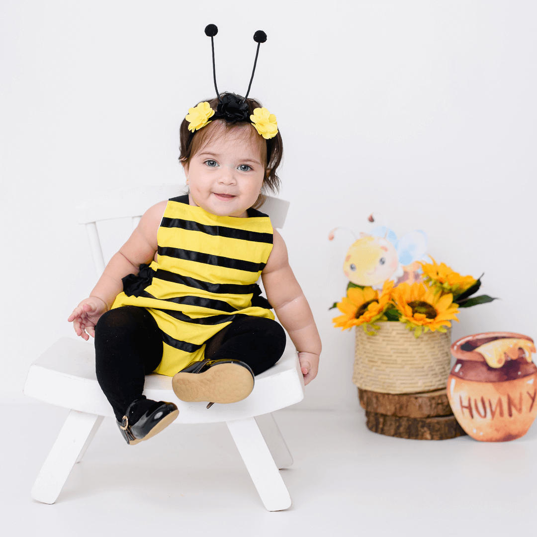 Fantasia Abelhinha Bebê 100% Algodão com Tiara