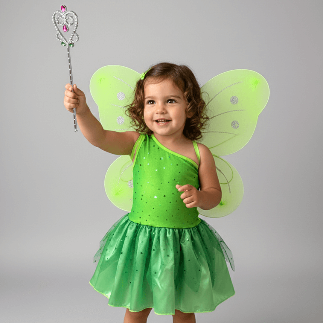 Fantasia Fada Verde Infantil com Asas – Carnaval e Festas