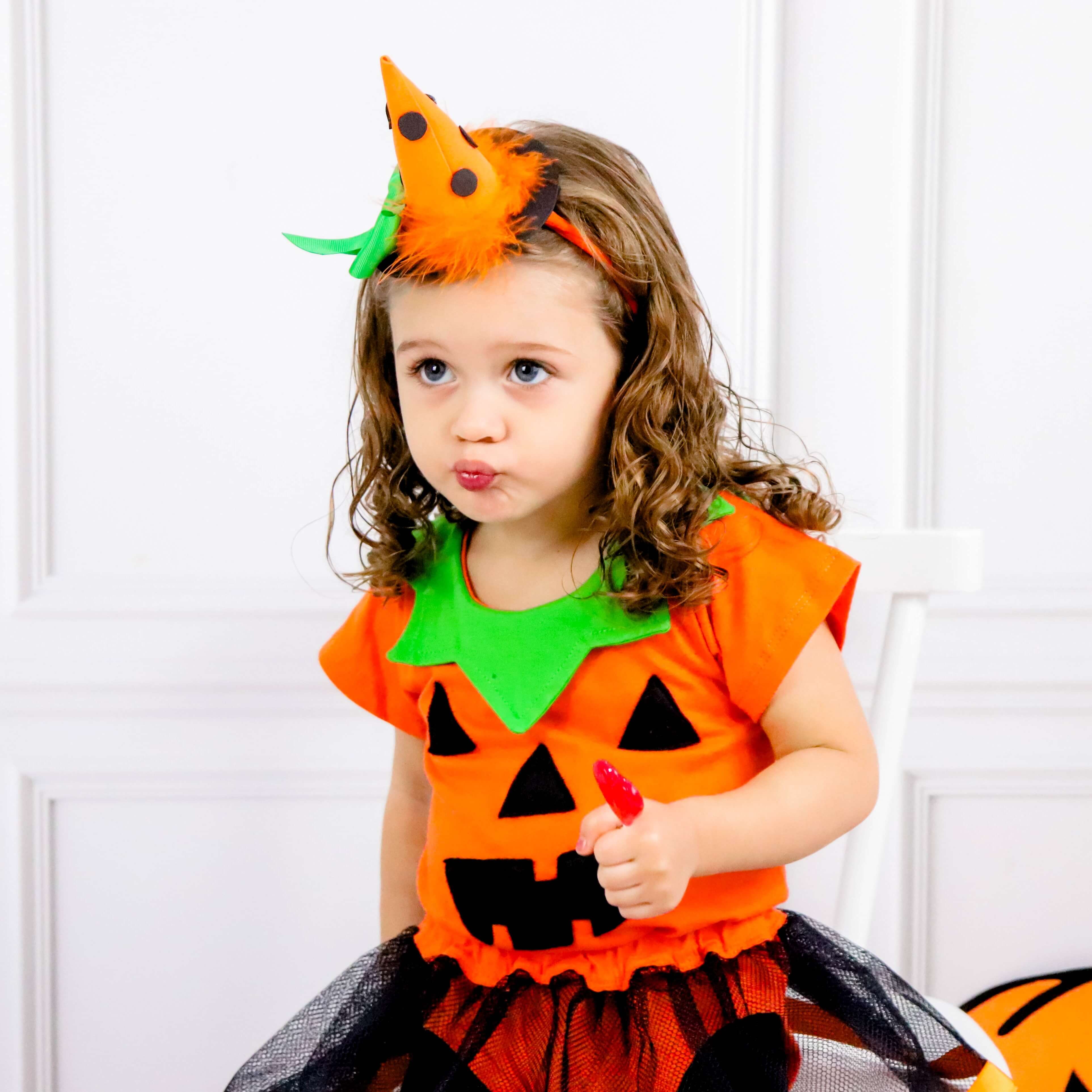 Fantasia Halloween Infantil Menina Abóbora Camisa Saia Bolsa