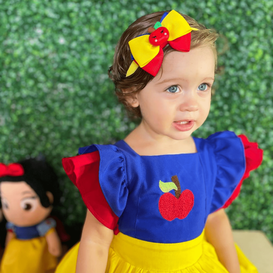 Fantasia Vestido Princesa Branca de Neve com Laço Bebê - SACOLA DO BEBÊ