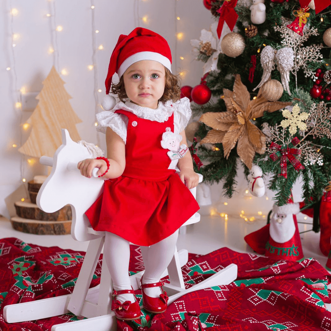 Jardineira Primeiro Natal Bebê Menina com Body
