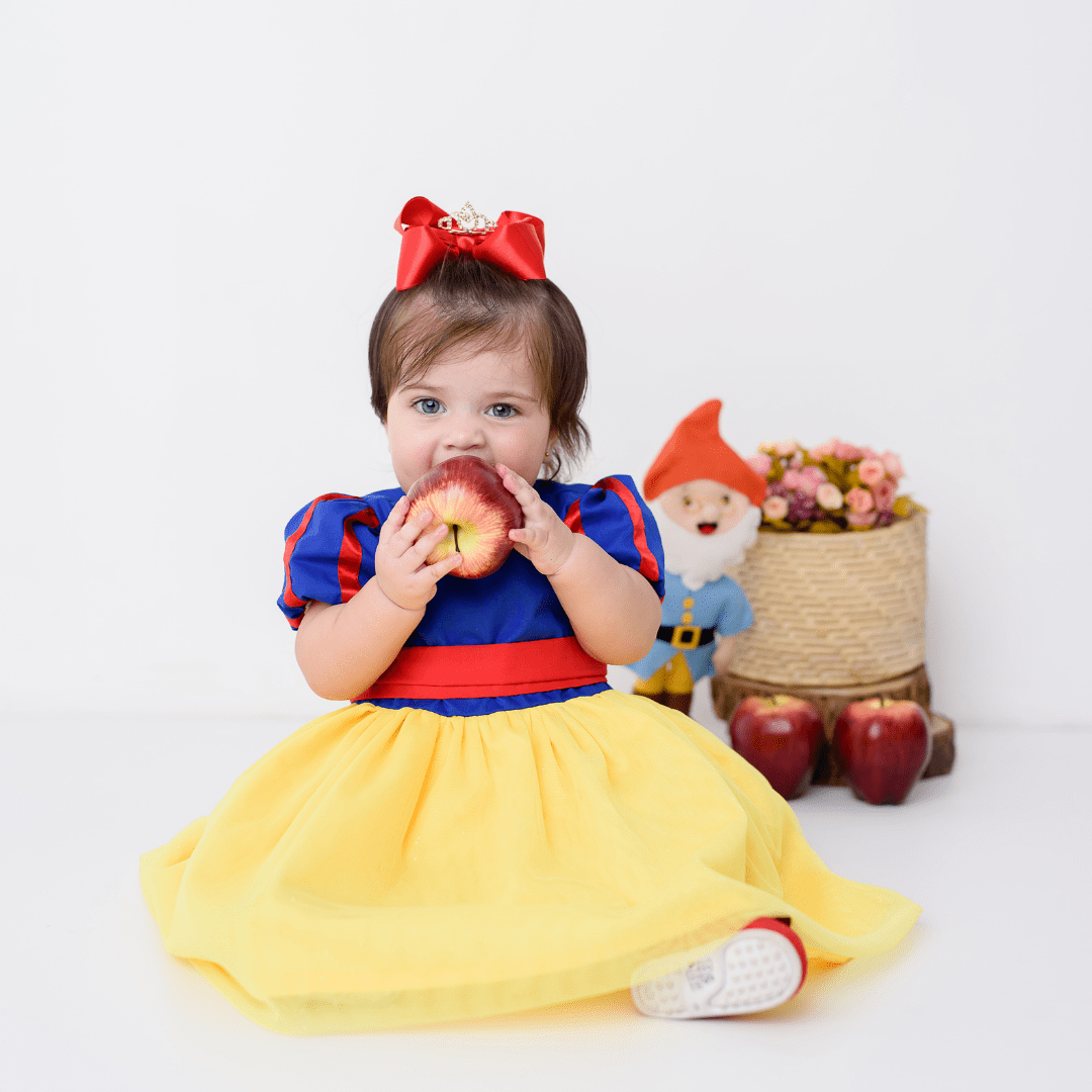 Fantasia Vestido Princesa Branca de Neve com Laço Bebê - SACOLA DO BEBÊ