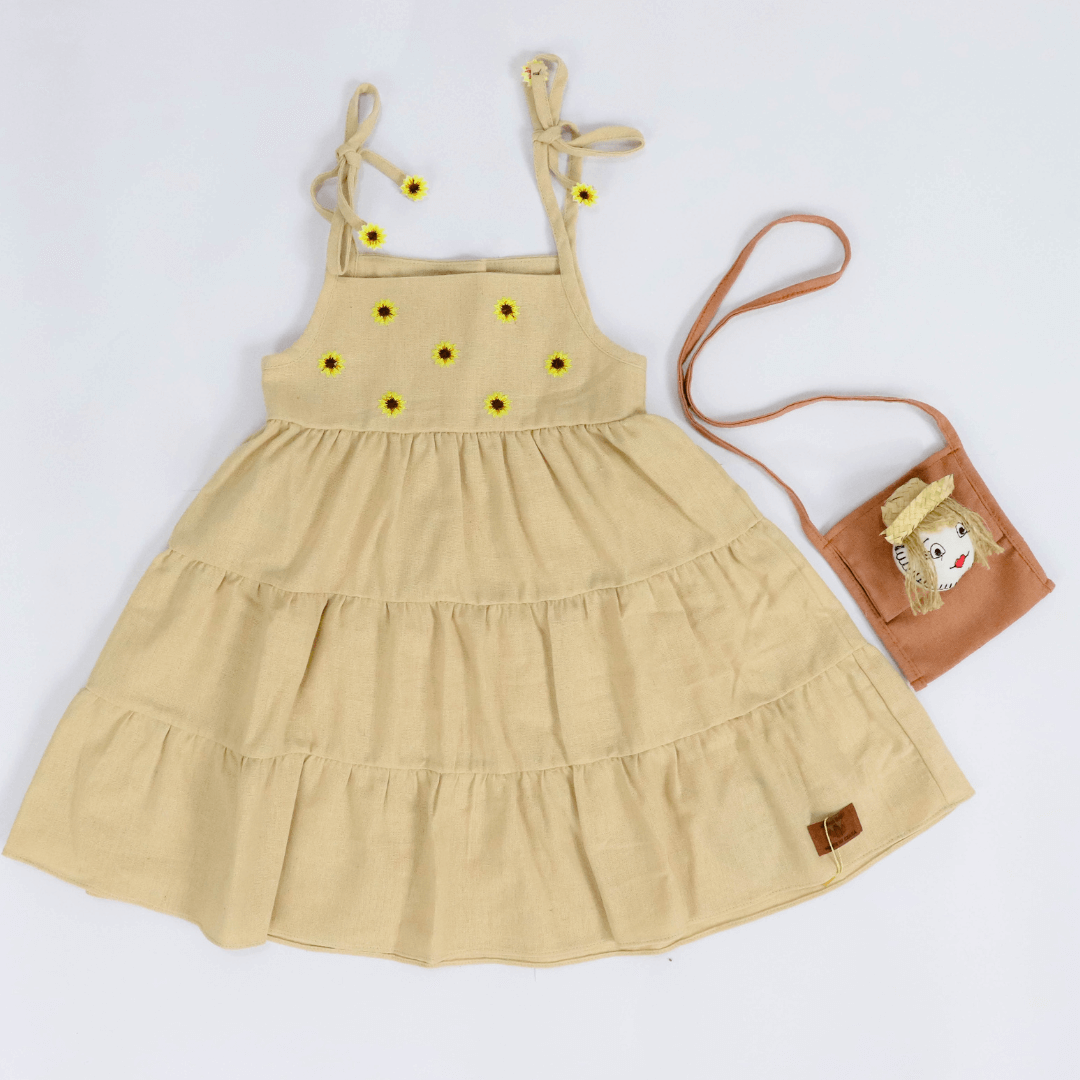 Vestido Caipira Junino Amarelo Girassol Xadrez Infantil - SACOLA DO BEBÊ