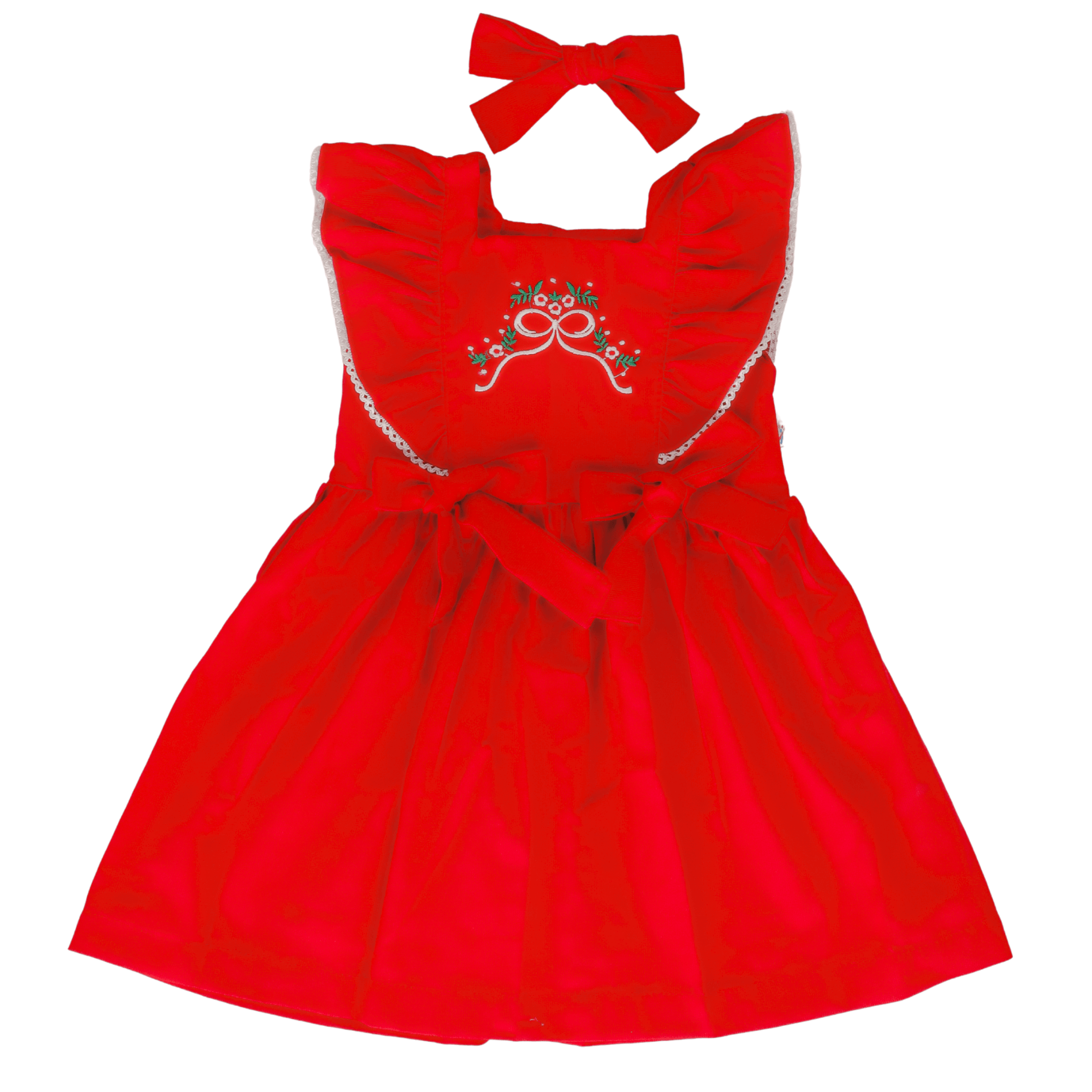 Vestido Infantil Natalino Vermelho 100% Algodão com Laço – Do 1 ao 10 Anos