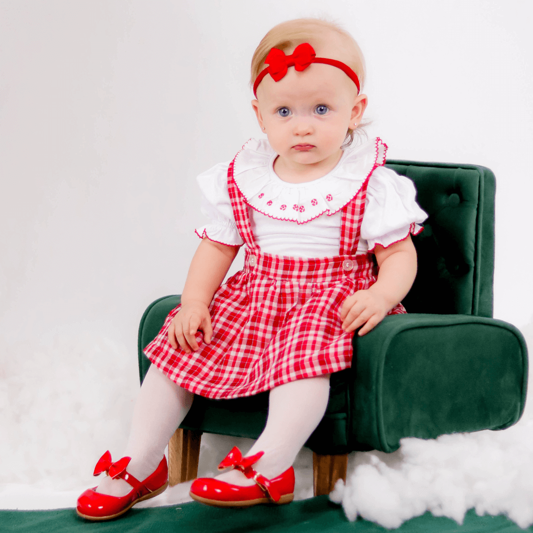 Vestido Jardineira Xadrez Vermelho Natal Bebê Menina - SACOLA DO BEBÊ