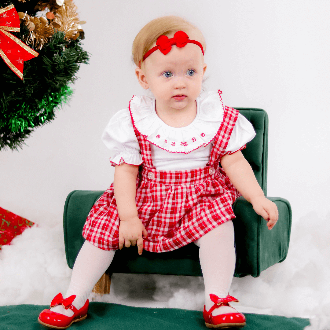 Vestido Jardineira Xadrez Vermelho Natal Bebê Menina - SACOLA DO BEBÊ