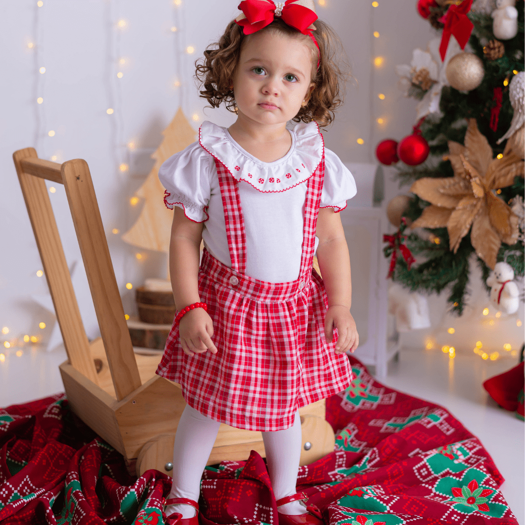 Vestido Jardineira Xadrez Vermelho Natal Bebê Menina - SACOLA DO BEBÊ