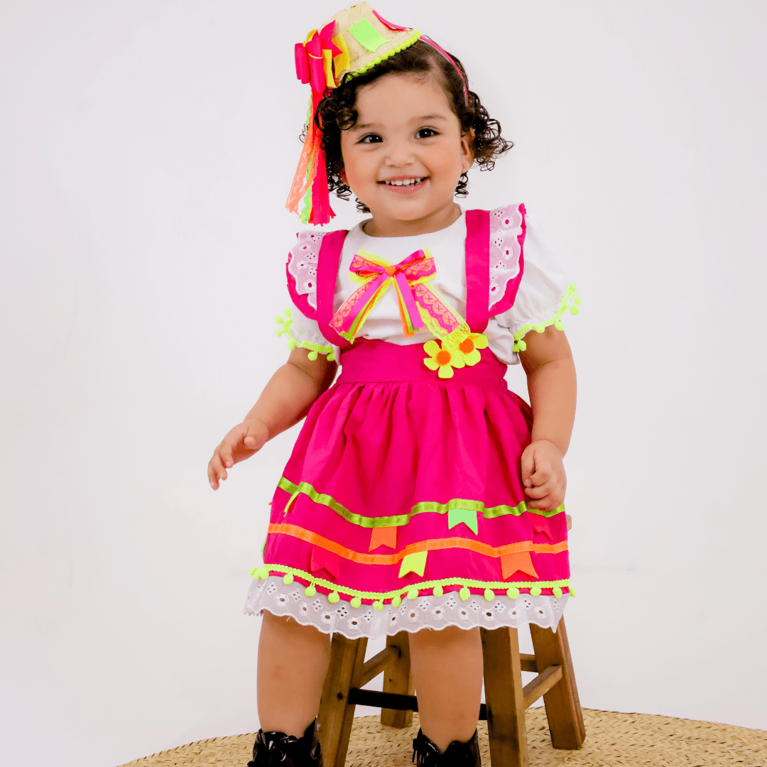 Vestido Junino Infantil Rosa Pink para Menina