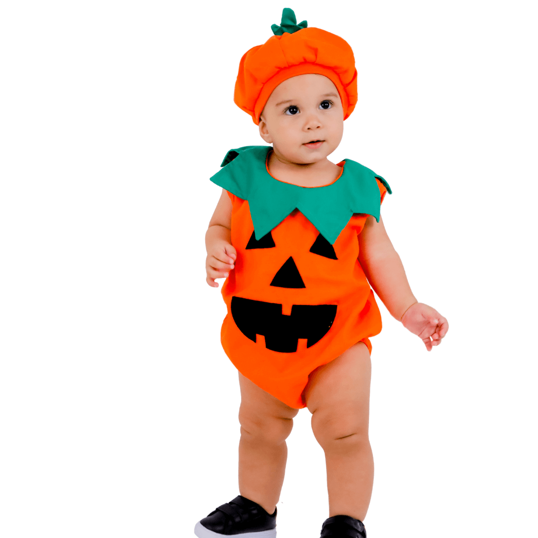 Fantasia Halloween Abóbora Bebê com Touca Menino Menina