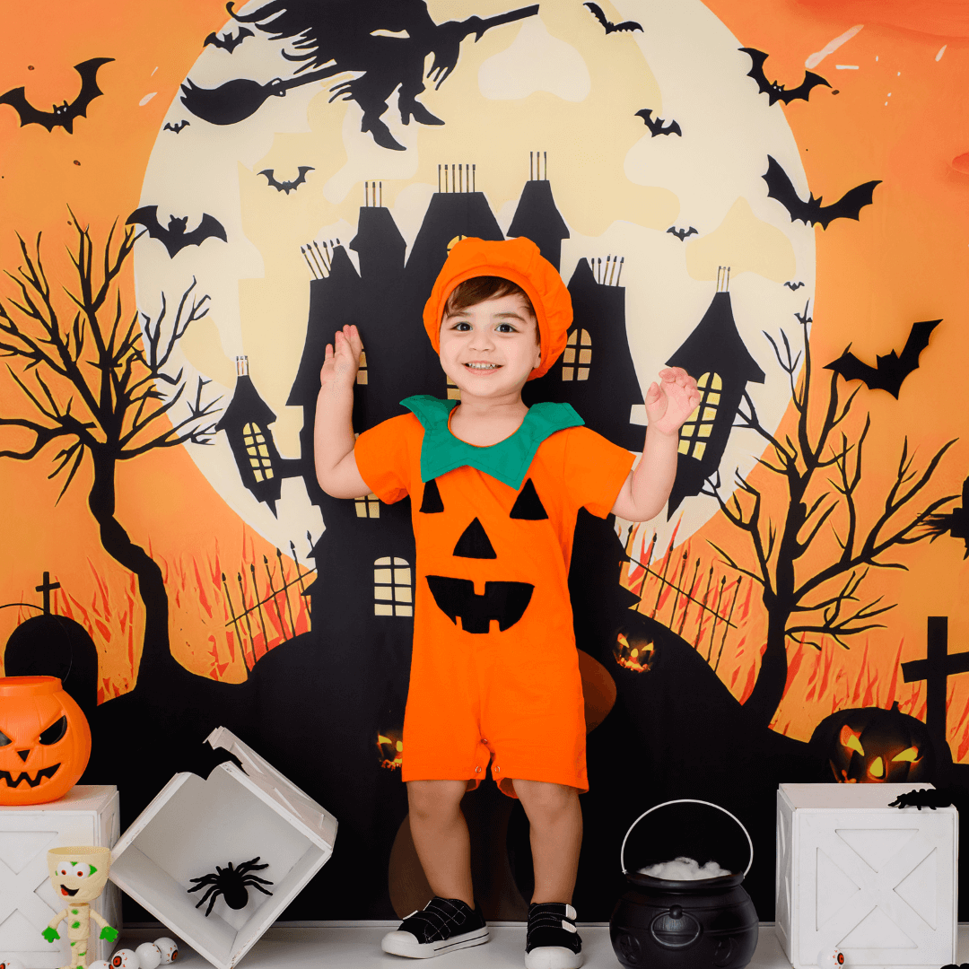 Fantasia Halloween Infantil Abóbora Menino com touca