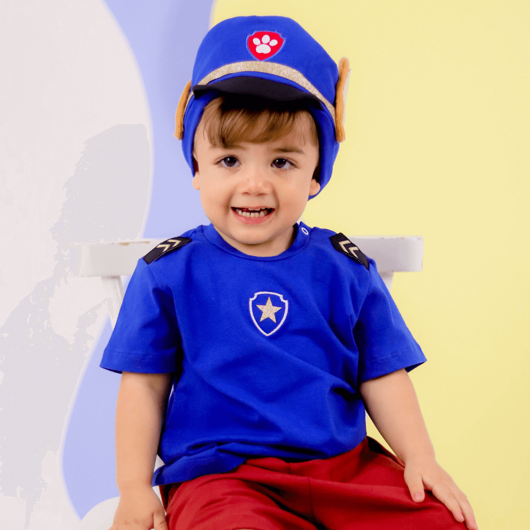 Fantasia Infantil Patrulha Canina Menino Chase com Chapéu - SACOLA DO BEBÊ