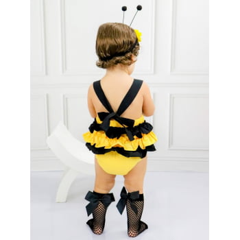 Fantasia Abelhinha Bebê 100% Algodão com Tiara
