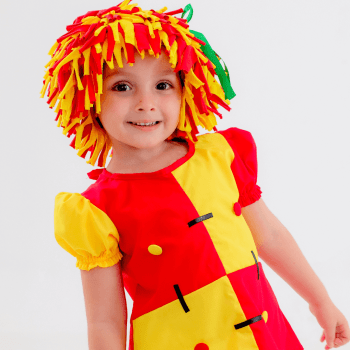 Fantasia Emília Infantil Menina – Boneca de Pano com Peruca