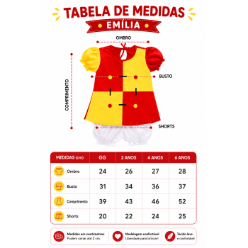 Fantasia Emília Infantil Menina – Boneca de Pano com Peruca