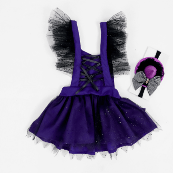Fantasia Infantil Bruxinha Halloween Menina Roxa e Preta