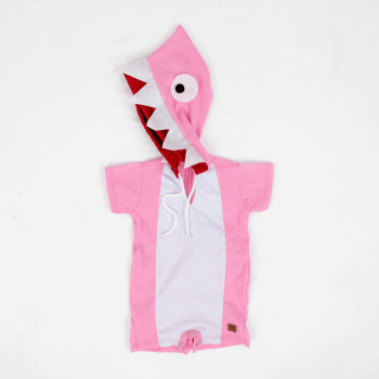 Fantasia Baby Shark Rosa Infantil Menina Algodão 6m a 4a