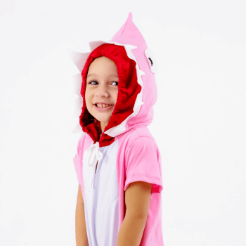 Fantasia Baby Shark Rosa Infantil Menina Algodão 6m a 4a
