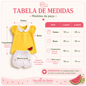 Fantasia Infantil Melancia para Menina em Algodão com Bolsinha | 2 e 4 Anos