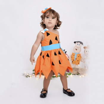 Fantasia Infantil Menina das Cavernas em Algodão com Laço para Carnaval e Aniversário
