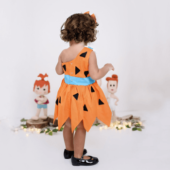 Fantasia Infantil Menina das Cavernas em Algodão com Laço para Carnaval e Aniversário