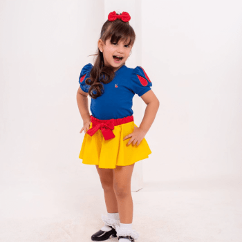 Fantasia Infantil Vestido Branca de Neve com Laço