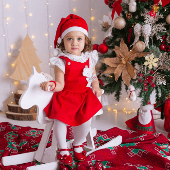 Jardineira Primeiro Natal Bebê Menina com Body