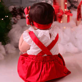 Jardineira Primeiro Natal Bebê Menina com Body