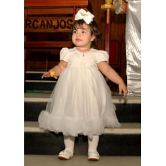 Vestido Branco Batizado Ano Novo Bebê Menina Luxo
