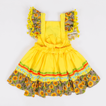 Vestido Caipira Junino Amarelo Girassol Xadrez Infantil