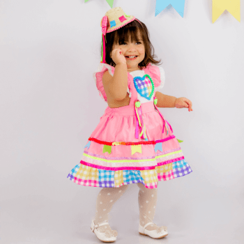 Vestido Caipira Junino Rosa Xadrez Infantil