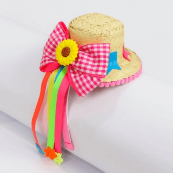 Vestido Junino Infantil Rosa Xadrez com Tiara – Fantasia Caipira Luxo para Festa Junina