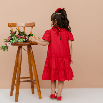 Vestido Infantil Natal Tricoline 100% Algodão com Laço