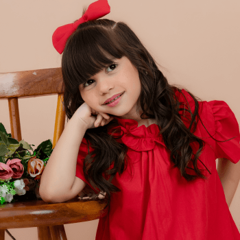 Vestido Infantil Natal Tricoline 100% Algodão com Laço
