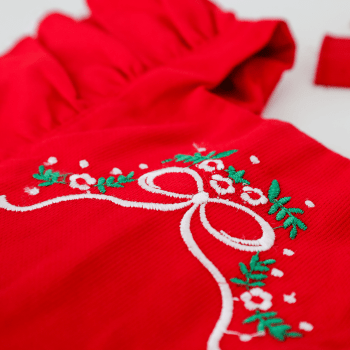 Vestido Infantil Natalino Vermelho 100% Algodão com Laço – Do 1 ao 10 Anos