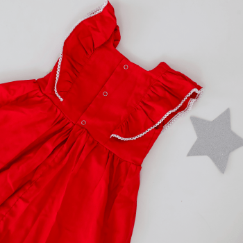 Vestido Infantil Natalino Vermelho 100% Algodão com Laço – Do 1 ao 10 Anos