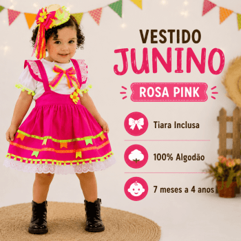 Vestido Junino Infantil Rosa Pink para Menina