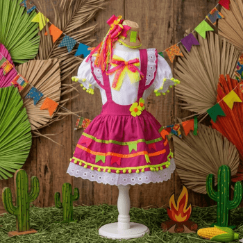 Vestido Junino Infantil Rosa Pink para Menina