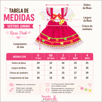 Vestido Junino Infantil Rosa Pink para Menina