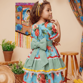 Vestido Junino Infantil Floral Premium Flor do Arraiá