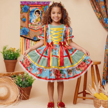 Vestido Junino Infantil Floral Premium Flor do Arraiá