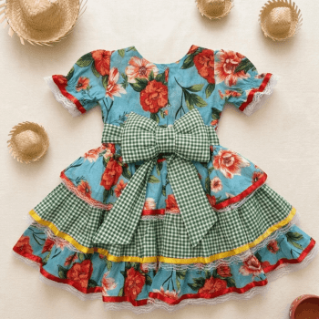 Vestido Junino Infantil Floral Premium Flor do Arraiá