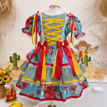 Vestido Junino Infantil Floral Premium Flor do Arraiá