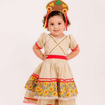 Vestido Junino Maria Bonita Infantil com Tiara | Roupa Junina Menina