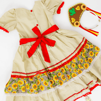Vestido Junino Maria Bonita Infantil com Tiara
