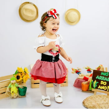 Vestido Junino Xadrez Vermelho Bebê Menina