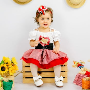 Vestido Junino Xadrez Vermelho Bebê Menina Vestido Junino Xadrez Vermelho Bebê Menina