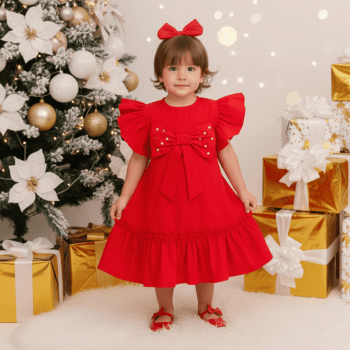 Vestido Natalino Infantil Vermelho em Tricoline com Laço – 9 a 18 Meses Vestido Natalino Infantil Vermelho em Tricoline com Laço – 9 a 18 Meses