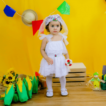 Vestido Noivinha Junino com Véu Bebê